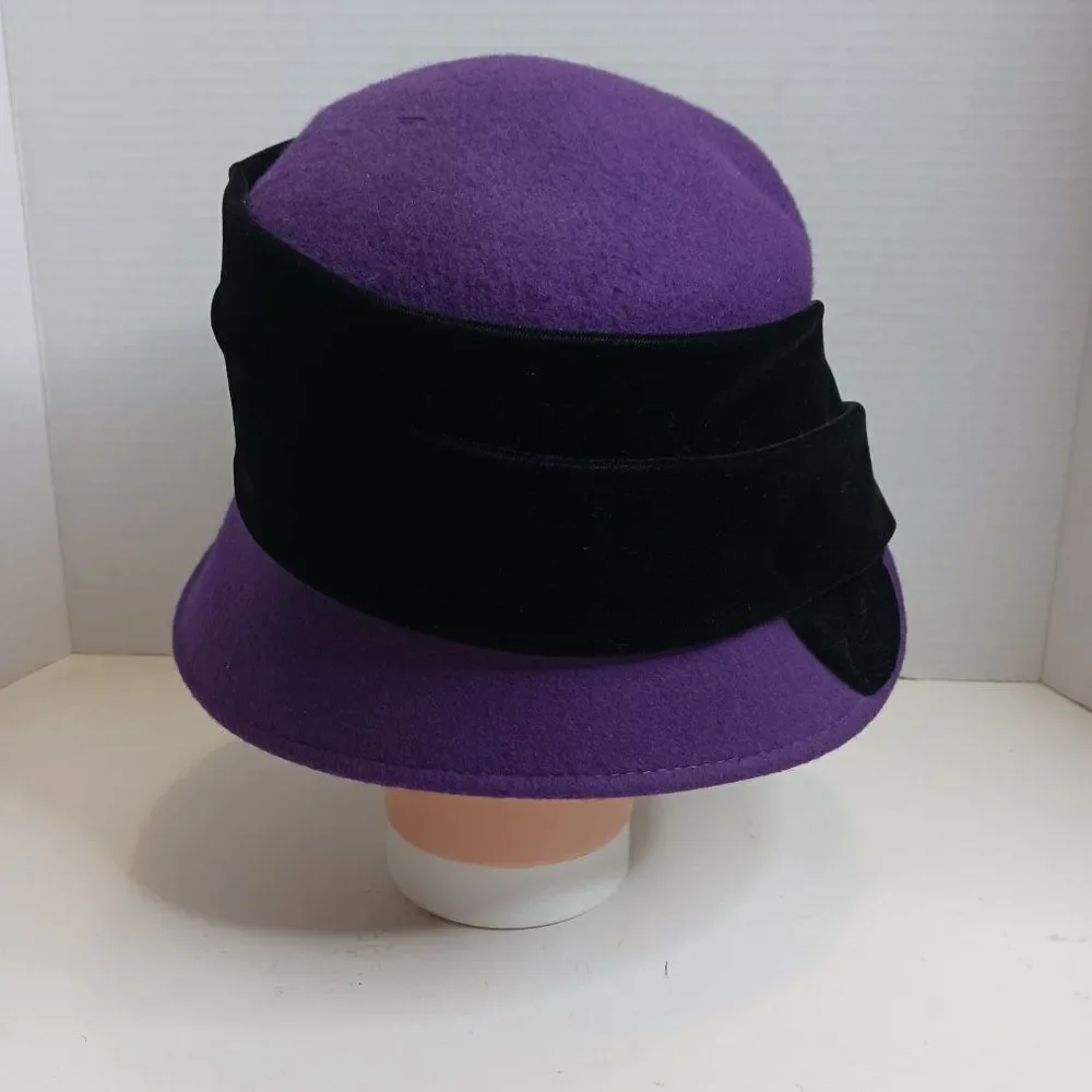 Vintage Da-Me Made in Italy Women's Purple Black Wool Pillbox Hat - Picture 10 of 11